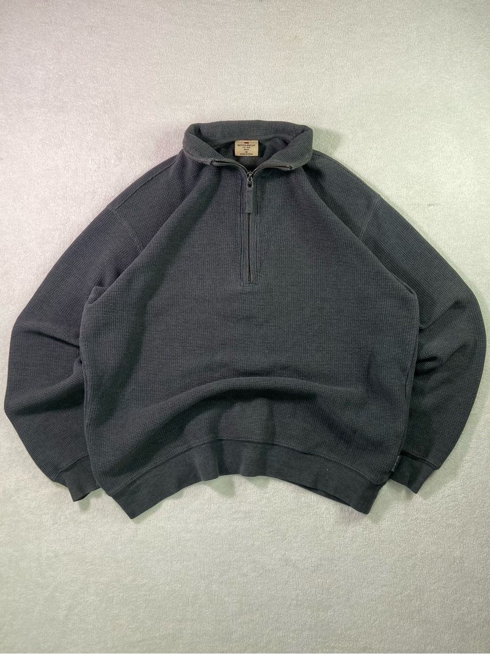Woolrich Men's Charcoal Zip-Neck Waffle Knit Sweater
